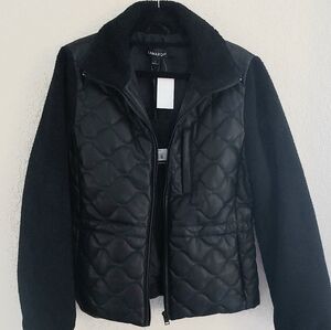 Lamarque Black Quilted Mixed-Media Puffer Jacket